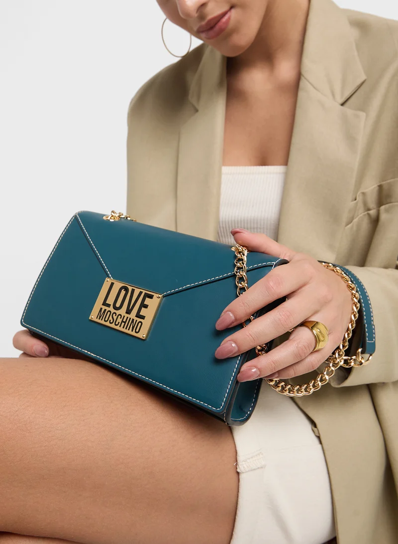 Love Moschino Logo Detailed Flap Over Crossbody
