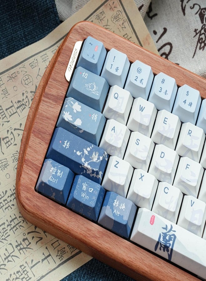 COOMICKEY Blue White keycap 130 Key Dye Sublimation PBT keycaps Chinese Calligraphy Keycap Keycaps Cherry Profile Creamy Custom Keycap Set for 60%/65%/75%/TKL/96%/100% US Layout Mechanical Keyboard - Image 3