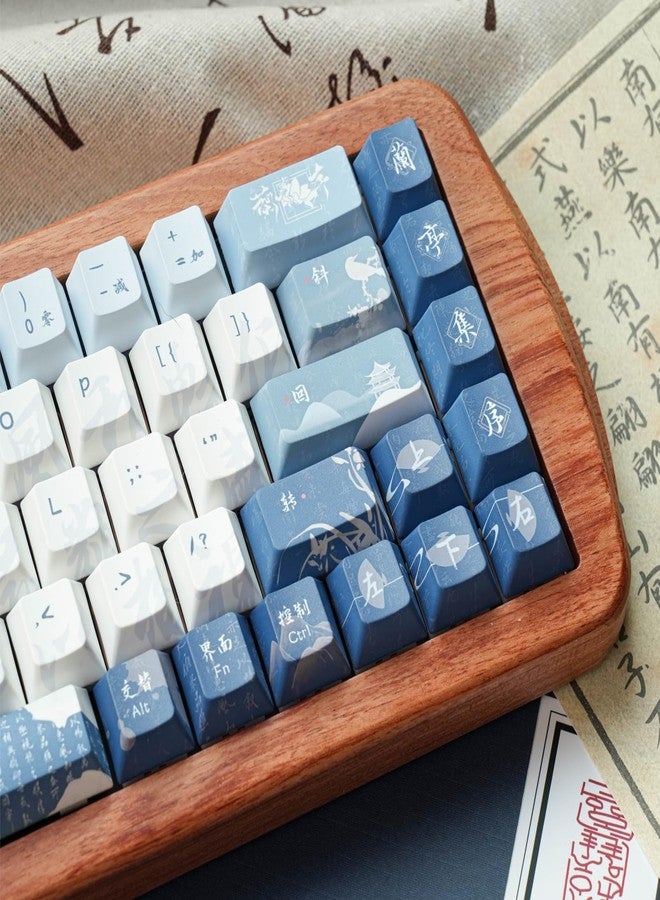 COOMICKEY Blue White keycap 130 Key Dye Sublimation PBT keycaps Chinese Calligraphy Keycap Keycaps Cherry Profile Creamy Custom Keycap Set for 60%/65%/75%/TKL/96%/100% US Layout Mechanical Keyboard - Image 4