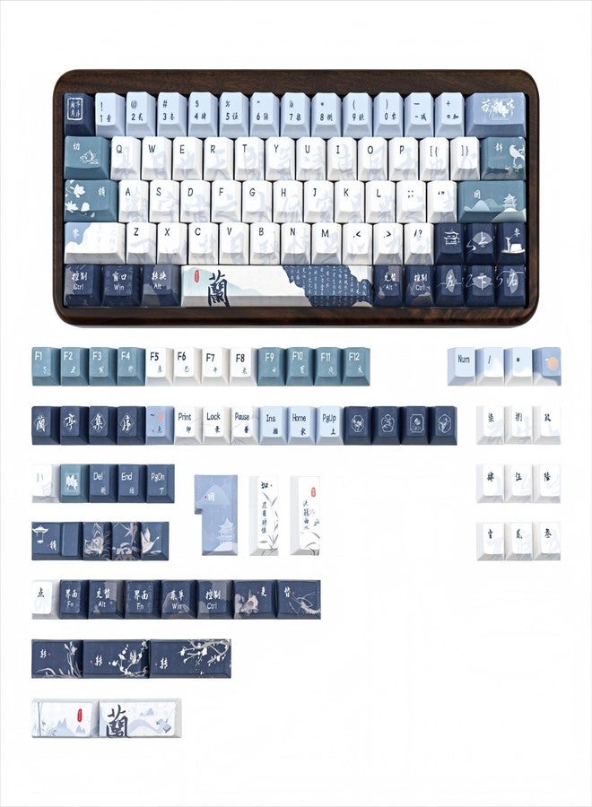COOMICKEY Blue White keycap 130 Key Dye Sublimation PBT keycaps Chinese Calligraphy Keycap Keycaps Cherry Profile Creamy Custom Keycap Set for 60%/65%/75%/TKL/96%/100% US Layout Mechanical Keyboard - Image 2