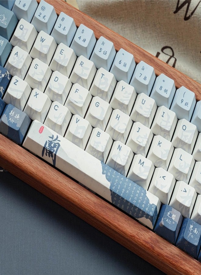 COOMICKEY Blue White keycap 130 Key Dye Sublimation PBT keycaps Chinese Calligraphy Keycap Keycaps Cherry Profile Creamy Custom Keycap Set for 60%/65%/75%/TKL/96%/100% US Layout Mechanical Keyboard - Image 5