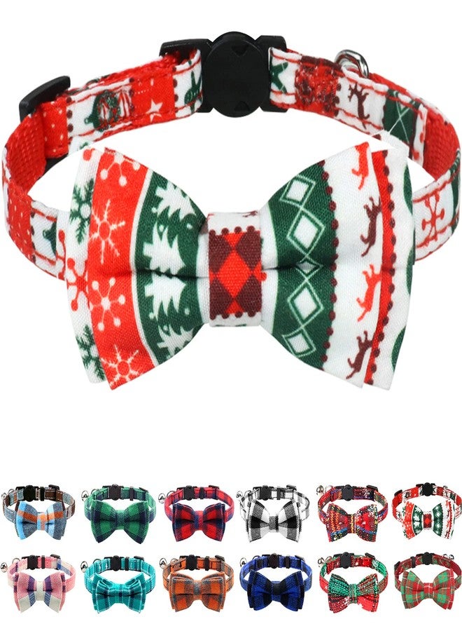 Joytale Upgraded Christmas Cat Collar with Bells, Breakaway Cat Collars with Bow Tie, 1 Pack Girl Boy Safety Plaid Kitten Collars, Christmas - Image 1