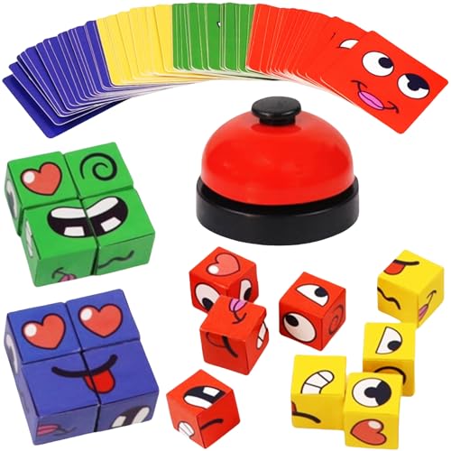 RAYBITU Face Changing Magic Cubes Game Expression Matching Block Puzzle with Bell Educational Building Toy for Kids Adults Fun Family Board Game - Image 1