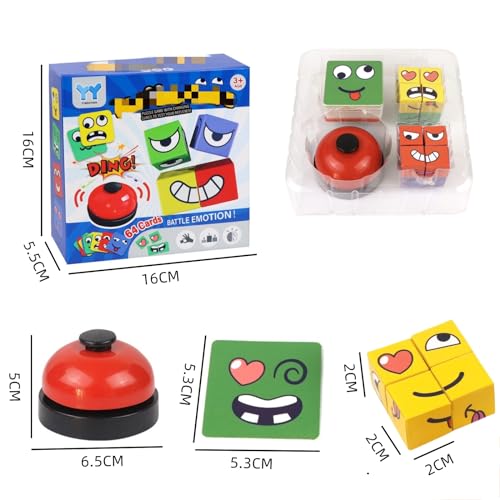 RAYBITU Face Changing Magic Cubes Game Expression Matching Block Puzzle with Bell Educational Building Toy for Kids Adults Fun Family Board Game - Image 5