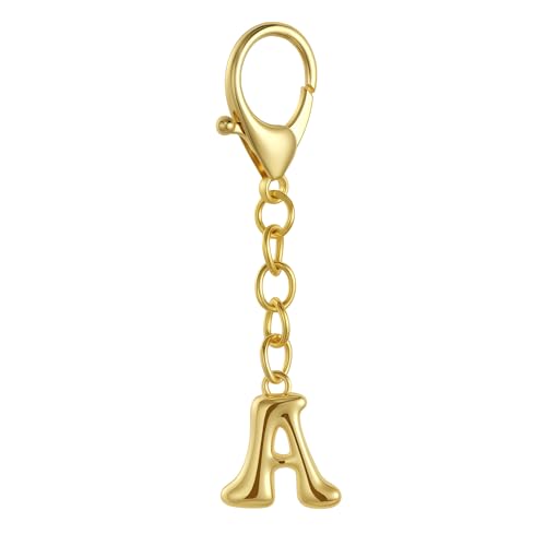 QILMILY Bubble Gold Letter Bag Charms for Women, Cute Initial Keychain for Handbags, Purse Charms Valentines Day Gifts (A) - Image 1