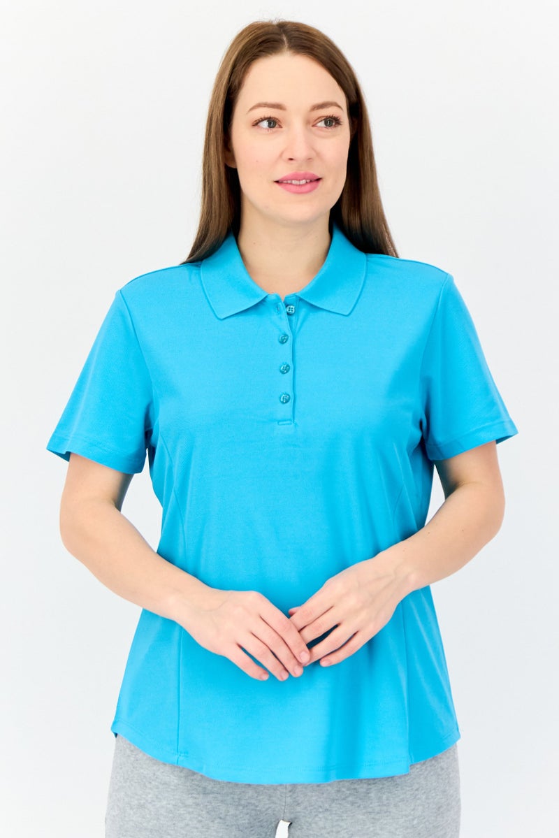 Greg Norman Women Sportswear Fit Short Sleeve Training Polo Shirt, Turquoise  - Image 1