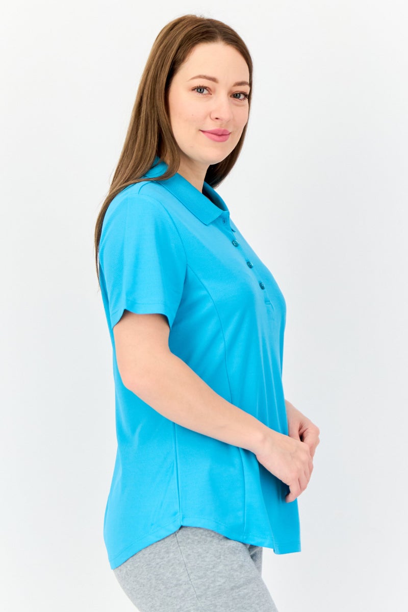 Greg Norman Women Sportswear Fit Short Sleeve Training Polo Shirt, Turquoise  - Image 4