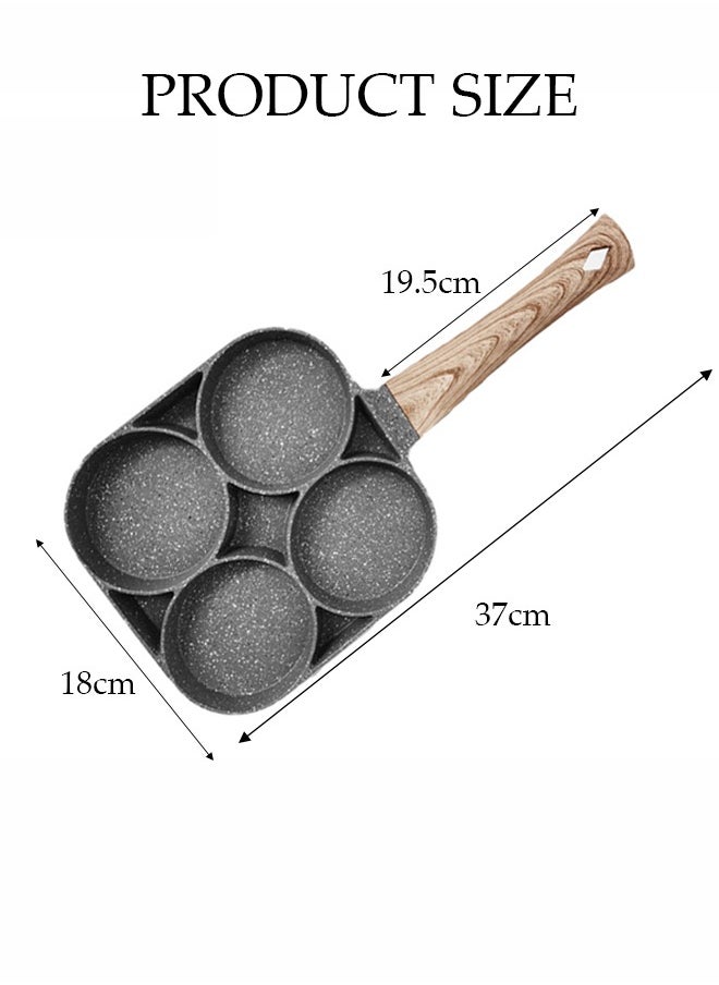 DUNISO - 4-Hole Omelette Pan, Frying Egg Pan,Hamburger Maker With Wooden Handle, Breakfast Egg Hamburger Pancake Pan, Suitable For Hamburger Eggs Ham, Pancake Maker, Non-Stick Pan - Image 1