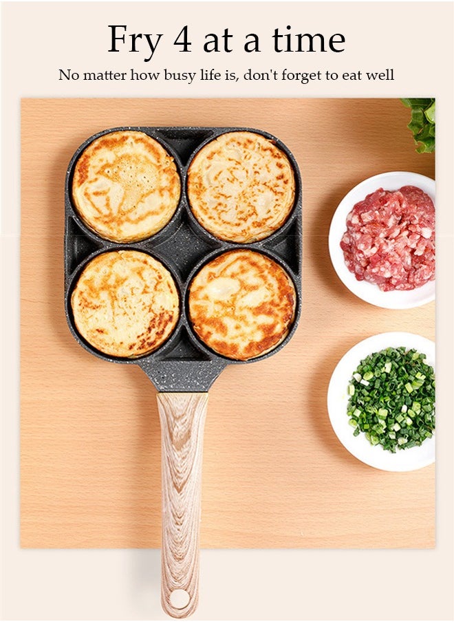 DUNISO - 4-Hole Omelette Pan, Frying Egg Pan,Hamburger Maker With Wooden Handle, Breakfast Egg Hamburger Pancake Pan, Suitable For Hamburger Eggs Ham, Pancake Maker, Non-Stick Pan - Image 1