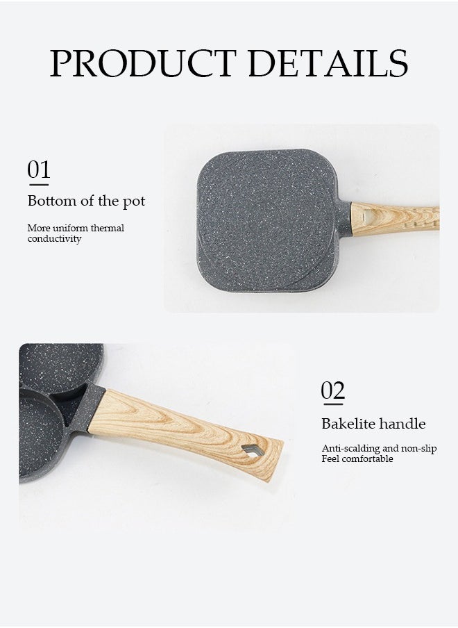 DUNISO - 4-Hole Omelette Pan, Frying Egg Pan,Hamburger Maker With Wooden Handle, Breakfast Egg Hamburger Pancake Pan, Suitable For Hamburger Eggs Ham, Pancake Maker, Non-Stick Pan - Image 1