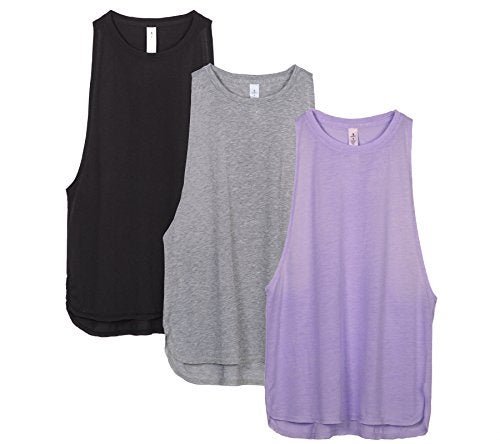 icyzone Workout Tank Tops for Women - Running Muscle Tank Sport Exercise Gym Yoga Tops Athletic Shirts(Pack of 3) (XL, Black/Grey/Lavender) - Image 1