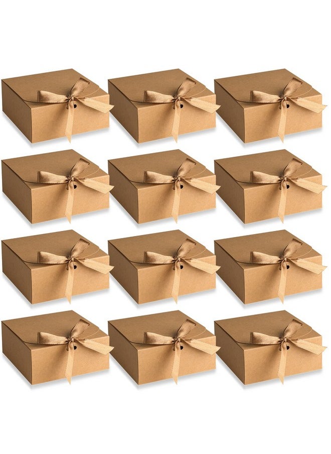 AIEX - 12 Pcs Gift Boxes With Lids 4.5" X4.5"X2" Present Boxes Square Gift Box With Champagne Wrap Ribbons Gift Wrap Boxes For Birthday Wedding Party Christmas Chocolate Candy (Brown) - Image 1