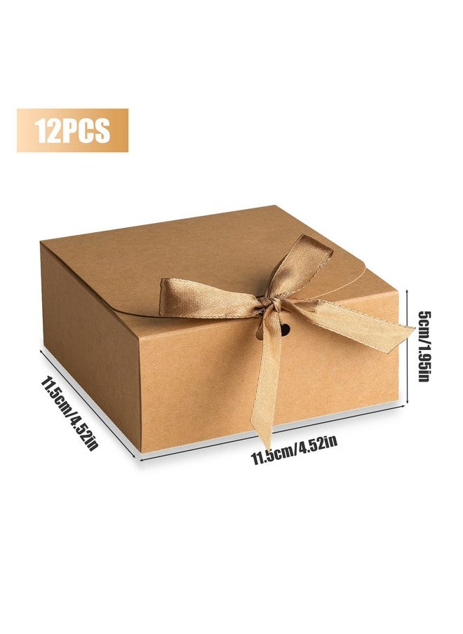 AIEX - 12 Pcs Gift Boxes With Lids 4.5" X4.5"X2" Present Boxes Square Gift Box With Champagne Wrap Ribbons Gift Wrap Boxes For Birthday Wedding Party Christmas Chocolate Candy (Brown) - Image 1