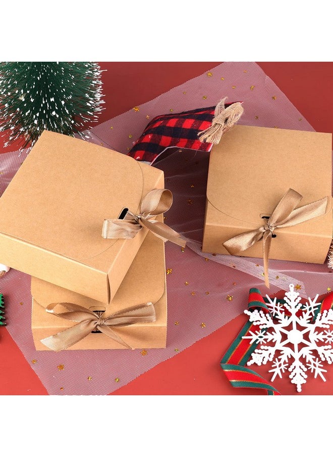 AIEX - 12 Pcs Gift Boxes With Lids 4.5" X4.5"X2" Present Boxes Square Gift Box With Champagne Wrap Ribbons Gift Wrap Boxes For Birthday Wedding Party Christmas Chocolate Candy (Brown) - Image 1