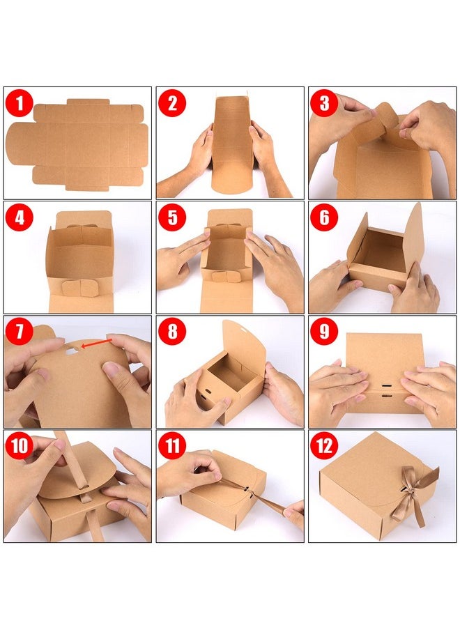 AIEX - 12 Pcs Gift Boxes With Lids 4.5" X4.5"X2" Present Boxes Square Gift Box With Champagne Wrap Ribbons Gift Wrap Boxes For Birthday Wedding Party Christmas Chocolate Candy (Brown) - Image 1
