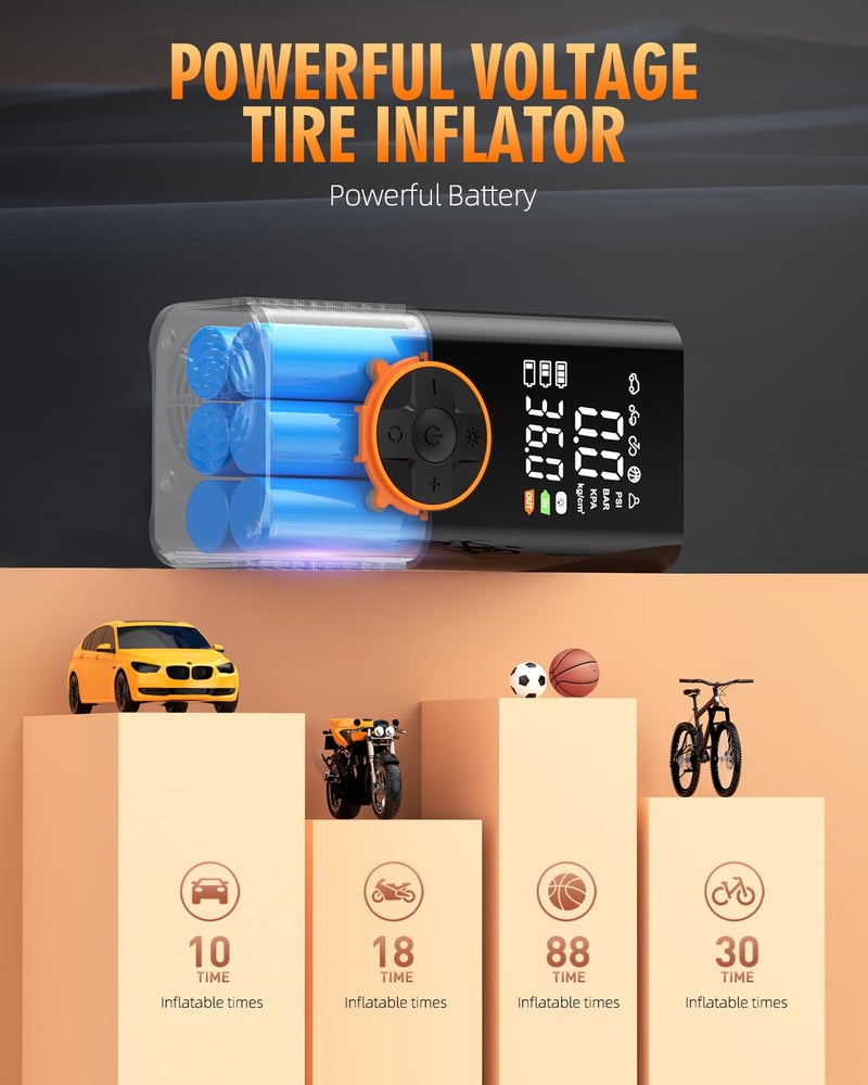 KUXISA Tire Inflator Portable Air Compressor, 150 PSI Air Pump with Digital Pressure Gauge, LED Light and Auto Shut-Off Function, Cordless Air Compressor for Car, Motorcycle, Bicycle, Ball - Image 4