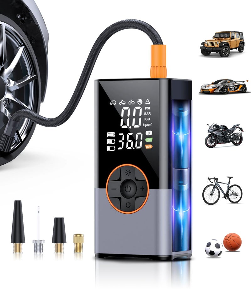 KUXISA Tire Inflator Portable Air Compressor, 150 PSI Air Pump with Digital Pressure Gauge, LED Light and Auto Shut-Off Function, Cordless Air Compressor for Car, Motorcycle, Bicycle, Ball - Image 1