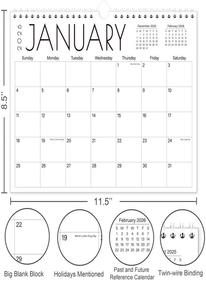 Tuun Fuplan Calendar 2025-2026 - Wall Calendar from July 2025 to December 2026, 2025-2026 Hanging Calendar with Holiday Marked, Premium Paper for Organizing, 8.5'' x 11'',Black Large Word - Image 2