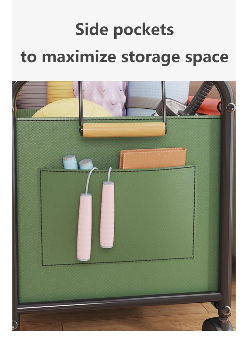 Storage basket mobile rack, medium-sized double-layer with fence, green - Image 3