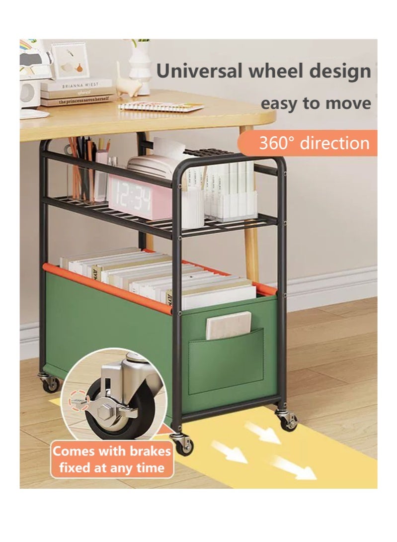 Storage basket mobile rack, medium-sized double-layer with fence, green - Image 2