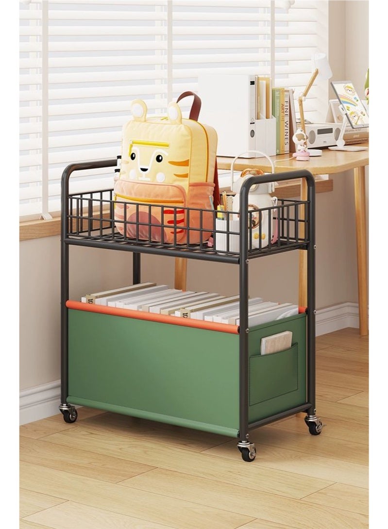 Storage basket mobile rack, medium-sized double-layer with fence, green - Image 1