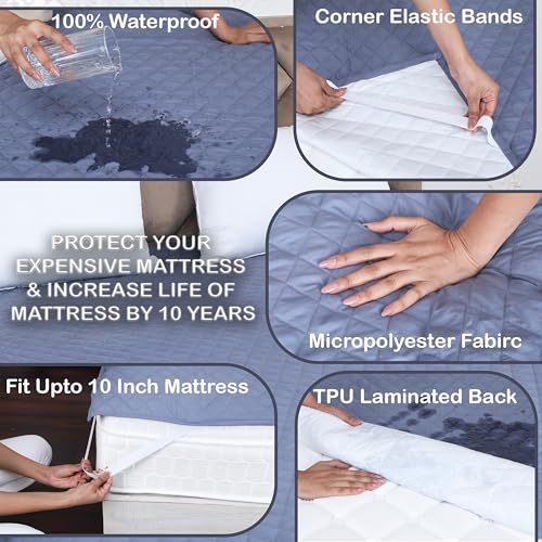 AVI 100% Waterproof & Dustproof Polyester Mattress Protector for Small Size Bed Mattress- with Elastic Bands (36" X 72", Grey) - Image 4