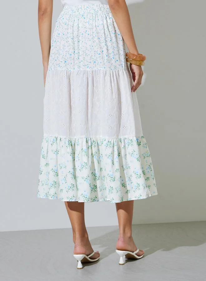 Take Two  Floral Tiered Eyelet Midi Skirt for Women | Best Price UAE