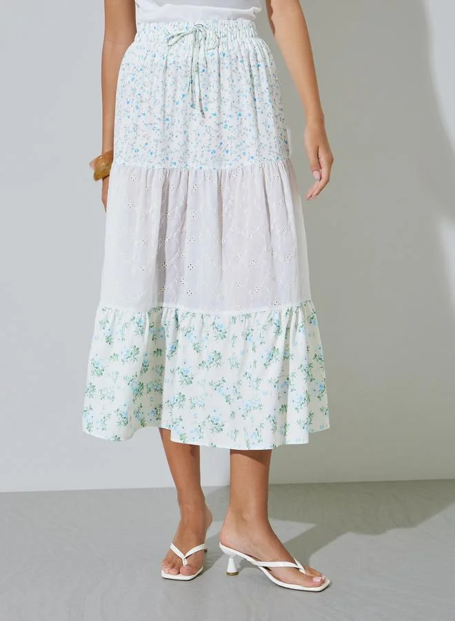 Take Two  Floral Tiered Eyelet Midi Skirt for Women | Best Price UAE