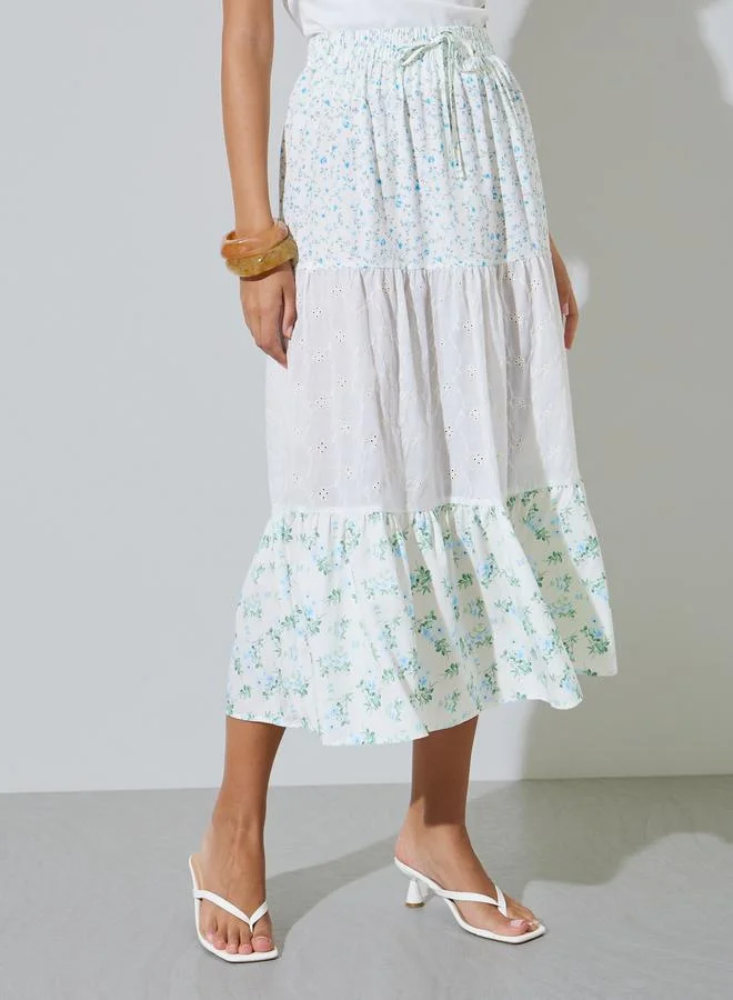 Take Two  Floral Tiered Eyelet Midi Skirt for Women | Best Price UAE