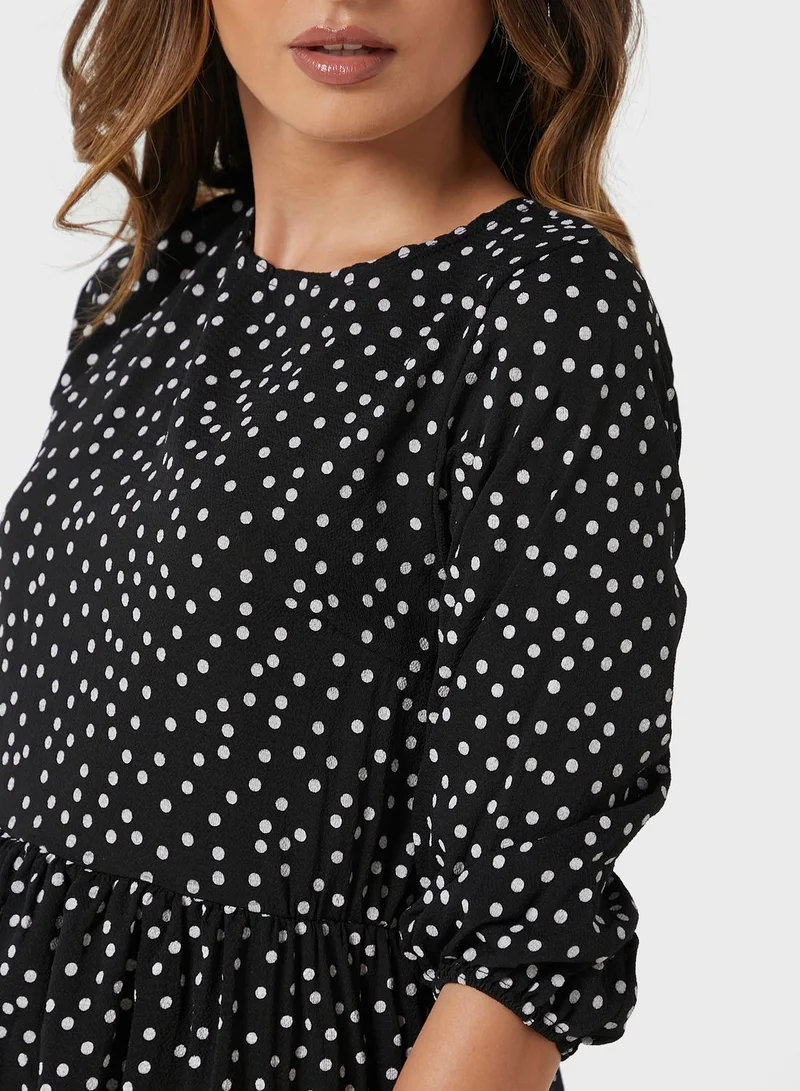 boohoo Tiered Polka Dot Dress