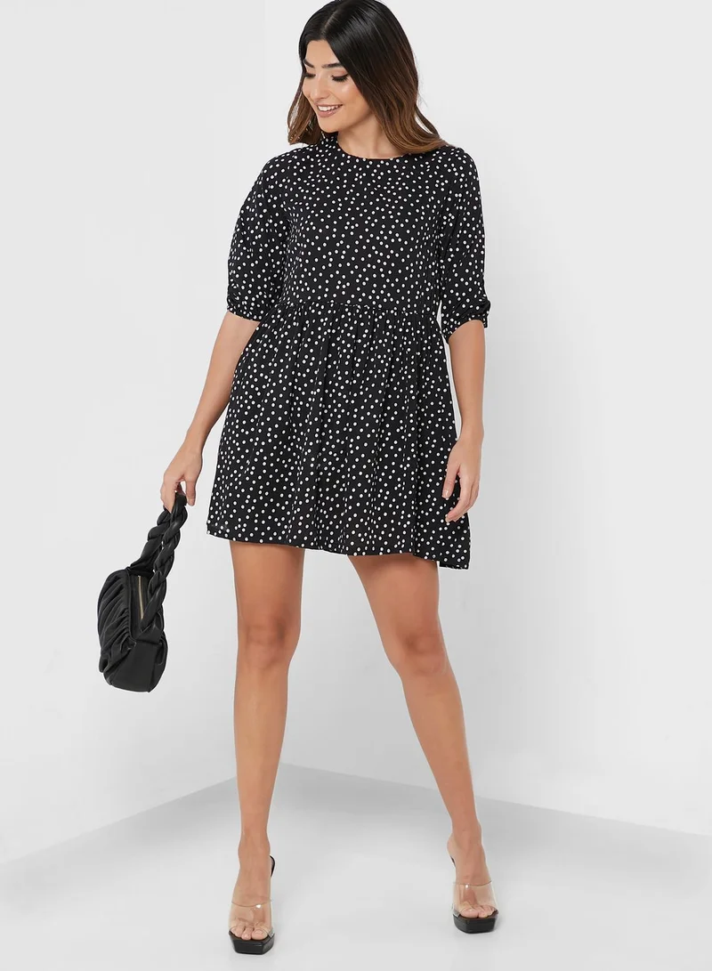 boohoo Tiered Polka Dot Dress