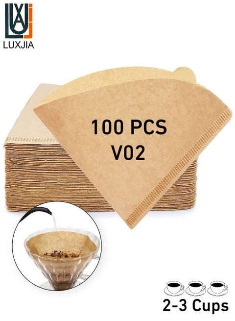 100-Piece Coffee Filter Paper V60 Size V02 Unbleached Natrual Beige