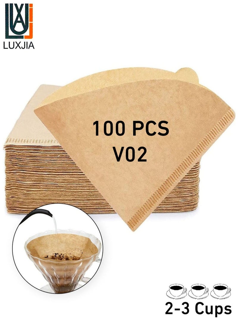 LUXJIA 100-Piece Coffee Filter Paper V60 Size V02 Unbleached Natrual Beige  - Image 1