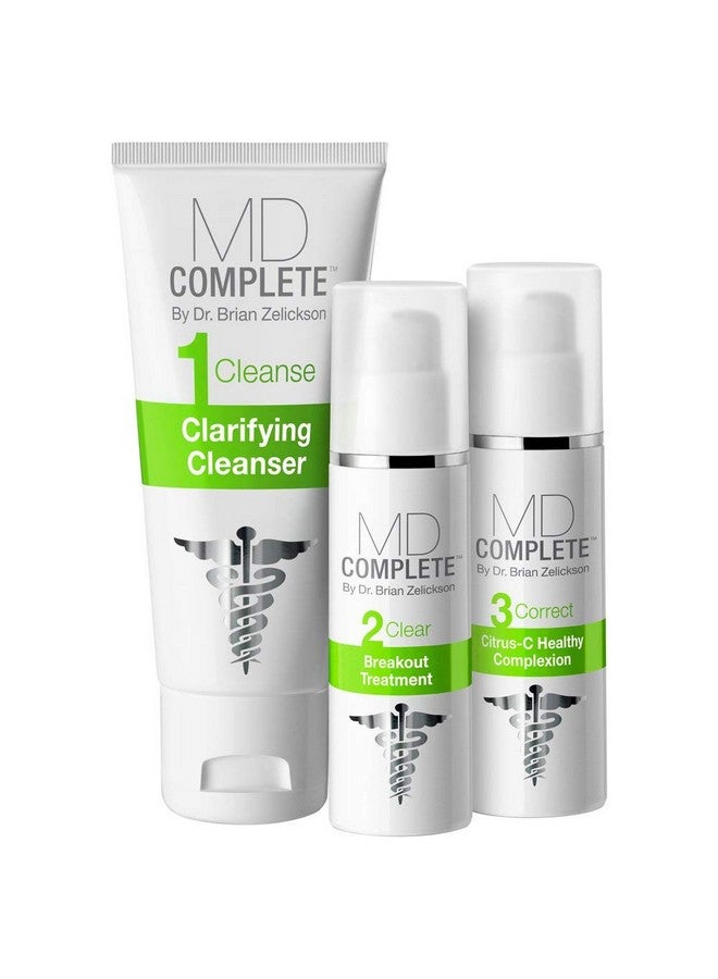 MD Complete by Dr. Brian Zelickson MD Complete 3-Step Professional Acne Clearing System: Salicylic Acid Cleanser, Benzoyl Peroxide Spot Treatment and Retinol Vitamin-C Complexion Correcting Serum - Image 1