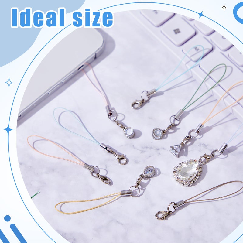Frienda 200 Pcs Phone Charms Strap Kit, Cell Phone Split Ring Strap, Keychains String, Lariat Lanyard Loop Charms Pendant Clasp for Cell USB Keychains DIY Jewelry Accessories(Morandi Color) - Image 3