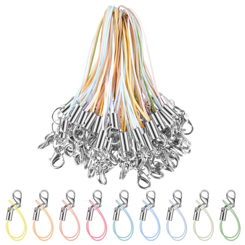 Frienda 200 Pcs Phone Charms Strap Kit, Cell Phone Split Ring Strap, Keychains String, Lariat Lanyard Loop Charms Pendant Clasp for Cell USB Keychains DIY Jewelry Accessories(Morandi Color) - Image 1