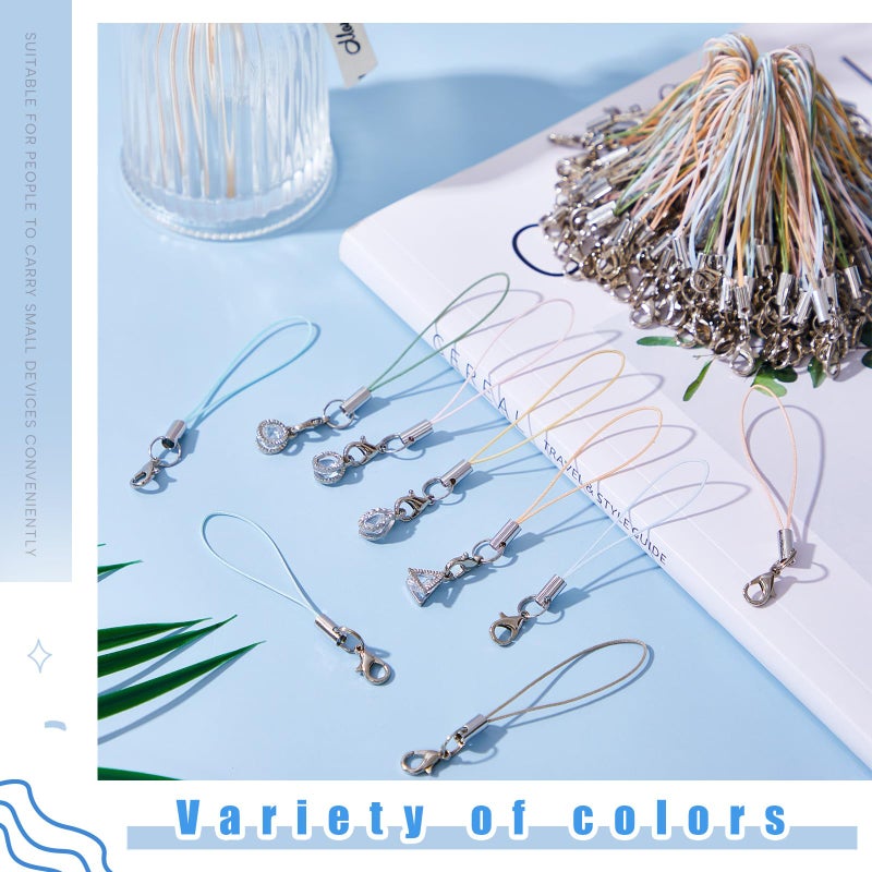 Frienda 200 Pcs Phone Charms Strap Kit, Cell Phone Split Ring Strap, Keychains String, Lariat Lanyard Loop Charms Pendant Clasp for Cell USB Keychains DIY Jewelry Accessories(Morandi Color) - Image 4