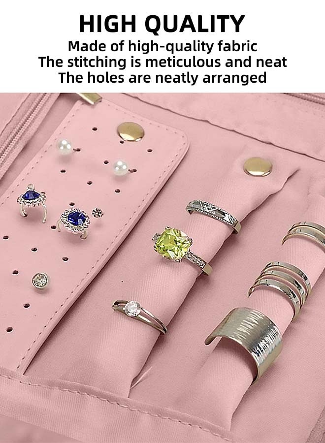 اس اس حقيبة تنظيم المجوهرات للسفر مضادة للتشابك وقابلة للطي، حقيبة سفر صغيرة قابلة للطي، ملحق للقلائد والأقراط والخواتم والأساور والساعات، لون وردي - Image 4