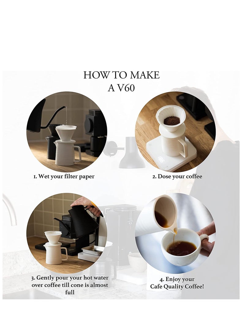 EqiEch Handmade Ceramic Pour Over Coffee Maker Set,Hand Brewing V60 Size 01 Cone Coffee Filter&500ml Coffee Pot, 1-2 Cup,Premium White  - Image 4