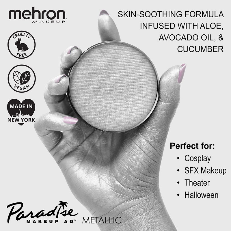mehron ميهرون بارادايس FX ميتاليكس - فضي معدني 1.4 أونصة | طلاء معدني لامع مائي مخصص للحفلات، الأزياء، المؤثرات الخاصة، الهالوين، المسرح، الشاشة، المسرحيات و FX كوسبلاي (فضي معدني) - Image 2