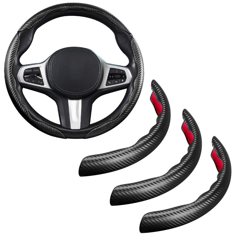 Aotoyou Steering Wheel Cover Carbon Fiber Car Steering Wheel Cover Accessories 14515 inch Universal Black - Image 2