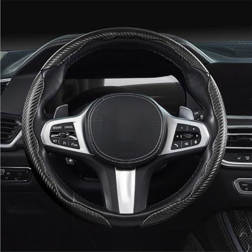 Aotoyou Steering Wheel Cover Carbon Fiber Car Steering Wheel Cover Accessories 14515 inch Universal Black - Image 3
