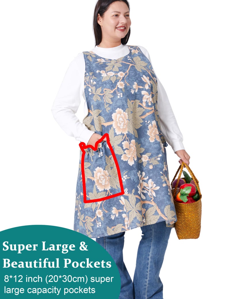 VIKIDEER Comfortable Huge Plus Size Aprons for Women Adjustable Cross Back Floral Cotton Linen Aprons Paeonia Lactiflora - Image 3