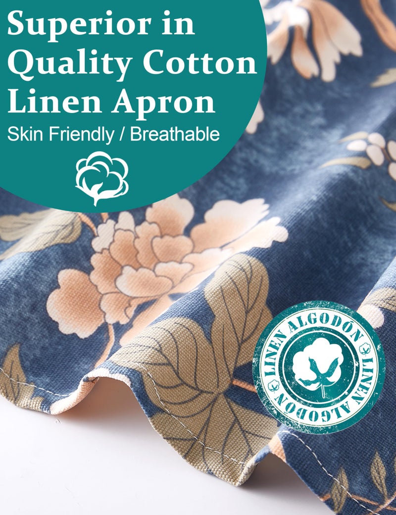 VIKIDEER Comfortable Huge Plus Size Aprons for Women Adjustable Cross Back Floral Cotton Linen Aprons Paeonia Lactiflora - Image 5