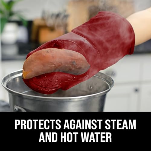 HOMWE BPA-Free Silicone Oven Mitts Ultra Heat Resistant up to 500°F - Oven Mitts with Thick Cotton Liner - Long Slip Resistant Pot Holders, Flexible Oven Gloves - Empire Red 13.7 - Image 4