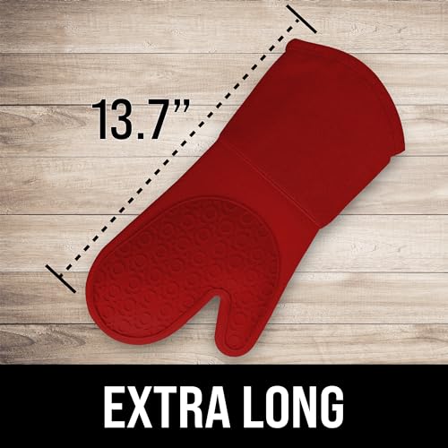 HOMWE BPA-Free Silicone Oven Mitts Ultra Heat Resistant up to 500°F - Oven Mitts with Thick Cotton Liner - Long Slip Resistant Pot Holders, Flexible Oven Gloves - Empire Red 13.7 - Image 2