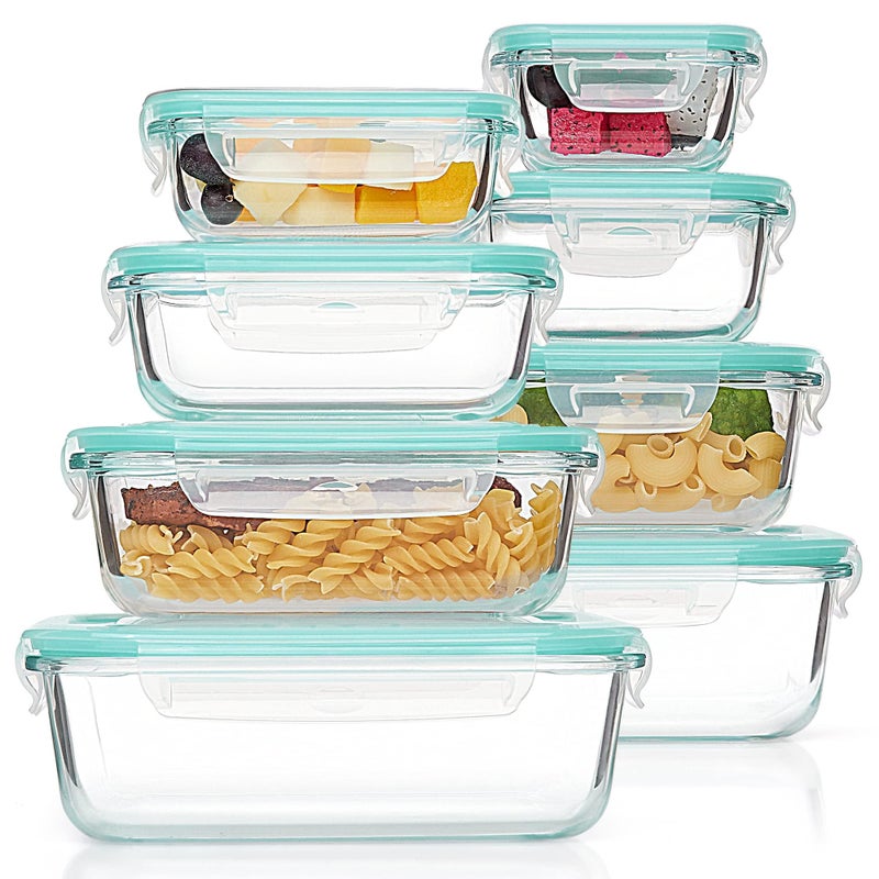 8 Pack Glass Meal Prep Containers with Leak Proof Locking Lids Airtight Food Storage for Microwave Oven Freezer Dishwasher BPA Free Green