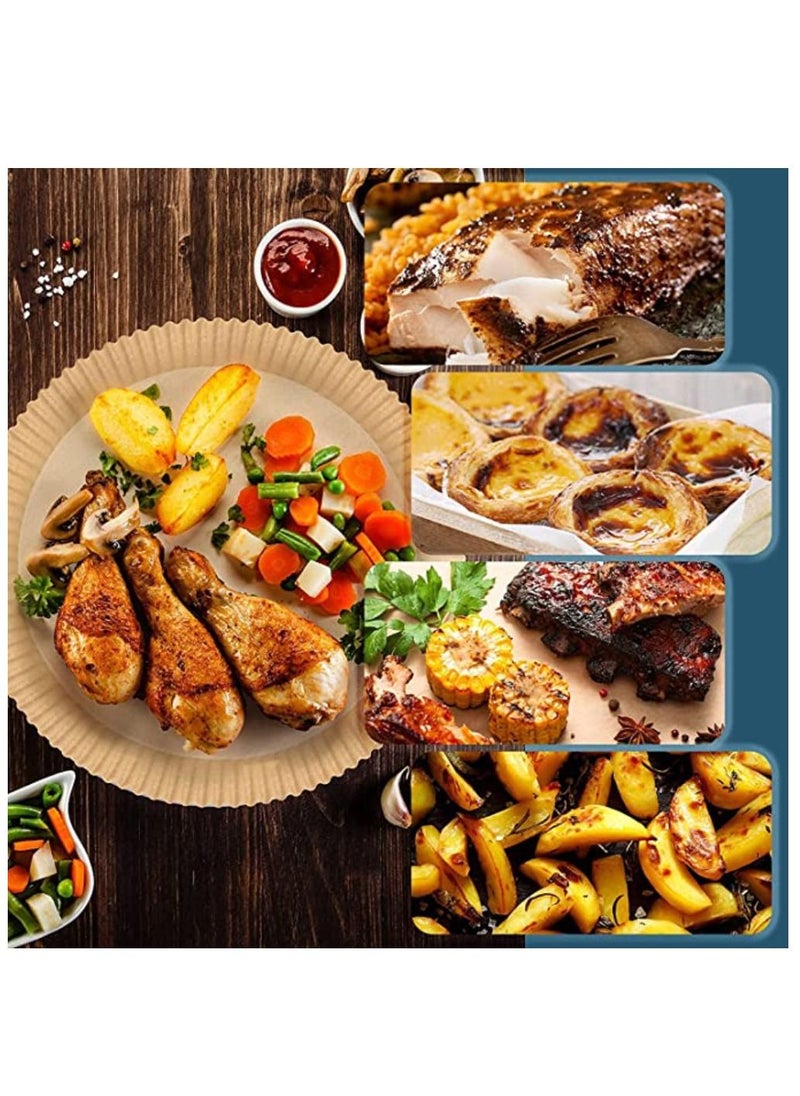 BELLHOWELL Pack Of 100 PCS Air Fryer Disposable Paper Liner Non Stick Liners Round Food Grade Baking For Oven Roasting Microwave Nature 6.3 Inch 16 CM With 100 Pcs Transparent Gloves  - Image 3