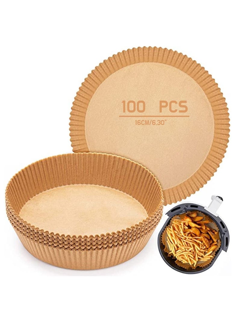 BELLHOWELL Pack Of 100 PCS Air Fryer Disposable Paper Liner Non Stick Liners Round Food Grade Baking For Oven Roasting Microwave Nature 6.3 Inch 16 CM With 100 Pcs Transparent Gloves  - Image 2