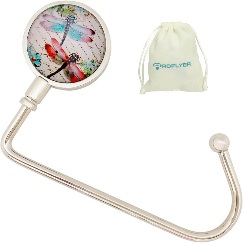ROFLYER Purse Hook Hanger for Table Bar Handbag Hanger Safer Cleaner Bag Table Hanger with Velvet Pouch (Drangonfly) - Image 1